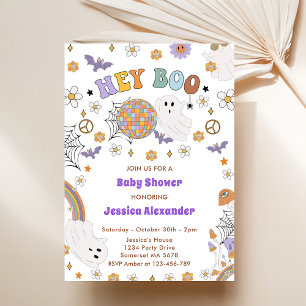 Hey Boo Groovy Halloween Baby Shower Invitation