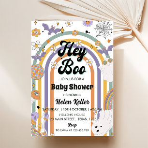 Hey Boo Groovy Rainbow Cute Halloween Baby Shower Invitation