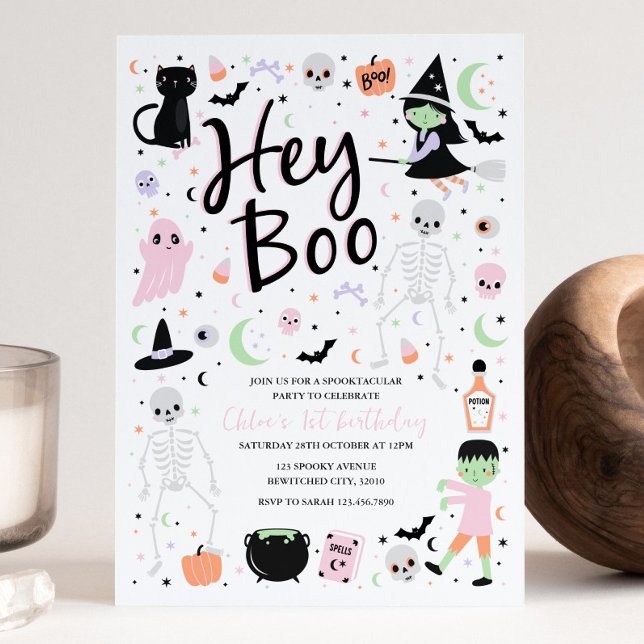 Hey Boo Halloween 1st Birthday Invitation (Creator Uploaded)