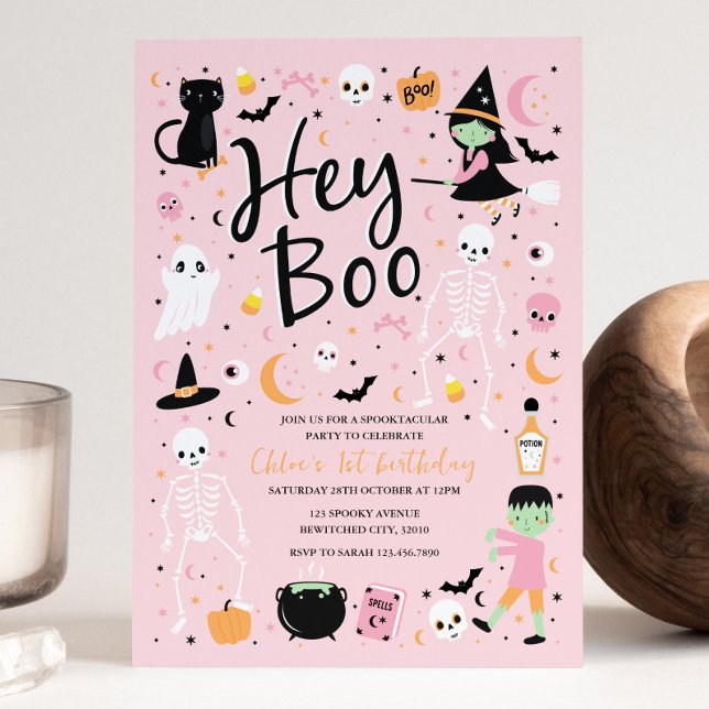 Hey Boo Halloween 1st Birthday Invitation (Creator Uploaded)
