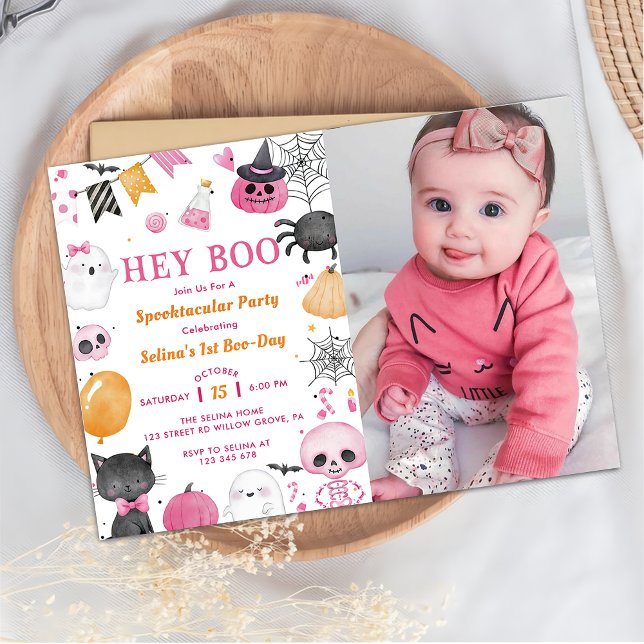 Hey Boo! Halloween 1st Birthday Party Photo Invitation (Creator Uploaded)