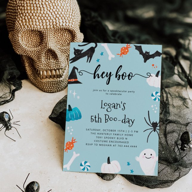 Hey Boo Halloween Birthday Blue Invitation (Creator Uploaded)