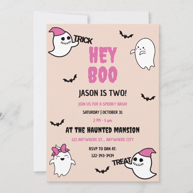 Hey Boo Halloween Birthday Party Invitation (Front)