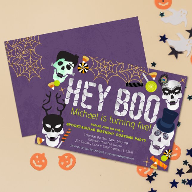 Hey Boo Halloween Costume Birthday Invite (Hey Boo Colorful Halloween Costume Party Birthday Invitation )