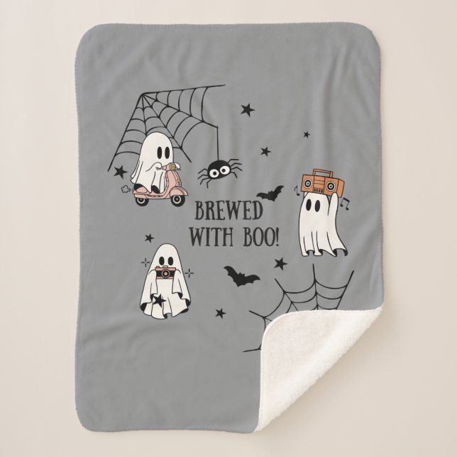 Hey Boo Halloween Funny Ghost Sherpa Blanket (Front)