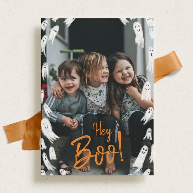 Hey Boo Halloween Ghost Photo Card (Creator Uploaded)