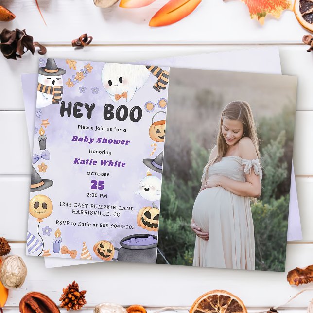 Hey Boo! Halloween Party Cute Ghost Baby Shower Invitation (Creator Uploaded)