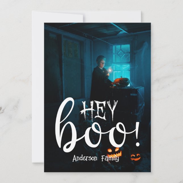 Hey Boo! Halloween Photo  Holiday Card (Front)