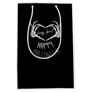 Hey, Boo! Happy Halloween Skeleton Hand Heart Clas Medium Gift Bag