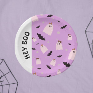 Hey Boo Little ghosts with bows Halloween   Paper Plate