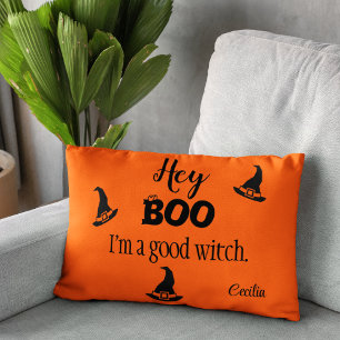 Hey Boo Name on Orange Halloween Accent Pillow