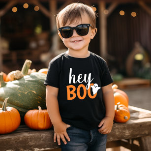 Hey Boo Orange Black Funny Halloween Ghost Baby T-Shirt