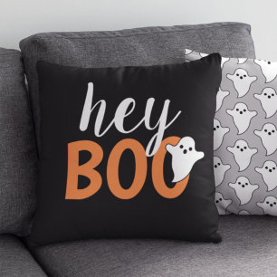 Hey Boo Orange Black Funny Halloween Ghost Cushion