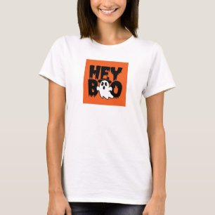 Hey Boo Orange Black Funny Halloween Ghost Womens  T-Shirt