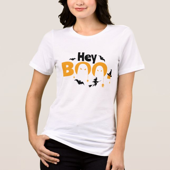 hey boo orange funny Ghost Spooky Tri-Blend Shirt (Front)