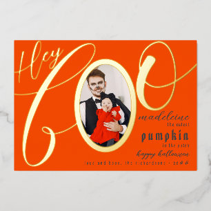 Hey Boo Orange Halloween Gold Lettering Baby Photo