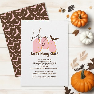 Hey Boo Pink Bats Spiders Casual Halloween Party Invitation