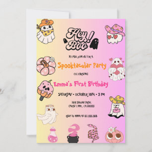 Hey Boo Pink Ghost Halloween Birthday  Invitation