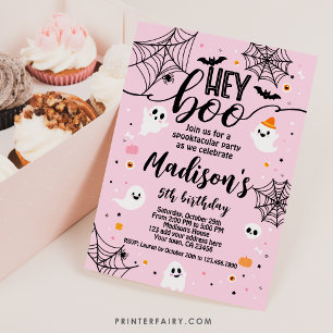 Hey Boo, Pink Halloween Invitation