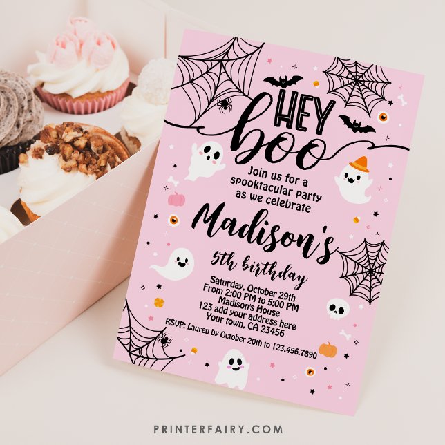 Hey Boo, Pink Halloween Invitation (Creator Uploaded)
