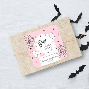 Hey Boo Pink Halloween Second Birthday Favour Square Sticker