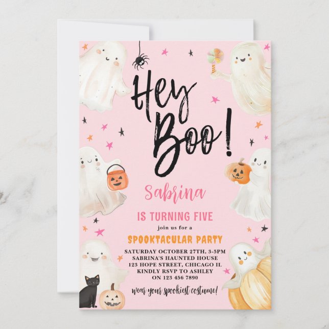 Hey Boo Pink Halloween Spooktacular Girl Birthday  Invitation (Front)