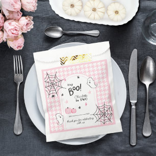 Hey Boo Pink Houndstooth Halloween Second Birthday Favour Bags