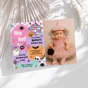 Hey Boo! Pink Lilac Halloween Ghost Girl Birthday Invitation