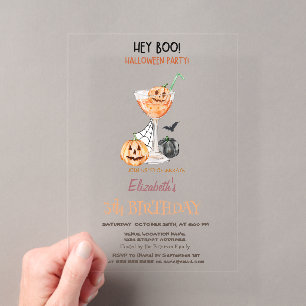Hey Boo Pumpkin Cocktail Halloween Birthday   Acrylic Invitations