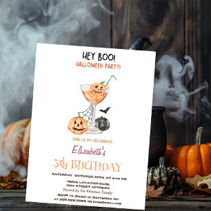 Hey Boo Pumpkin Cocktail Halloween Birthday Invitation