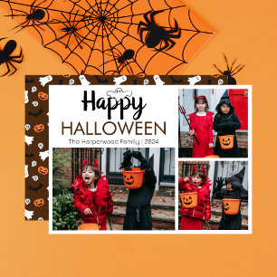 Hey Boo Spooky Halloween Family 3 Photo Holiday Card
