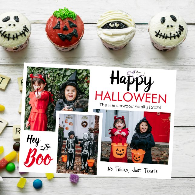Hey Boo Spooky Halloween Family Photo Collage Holiday Card (Creator Uploaded)