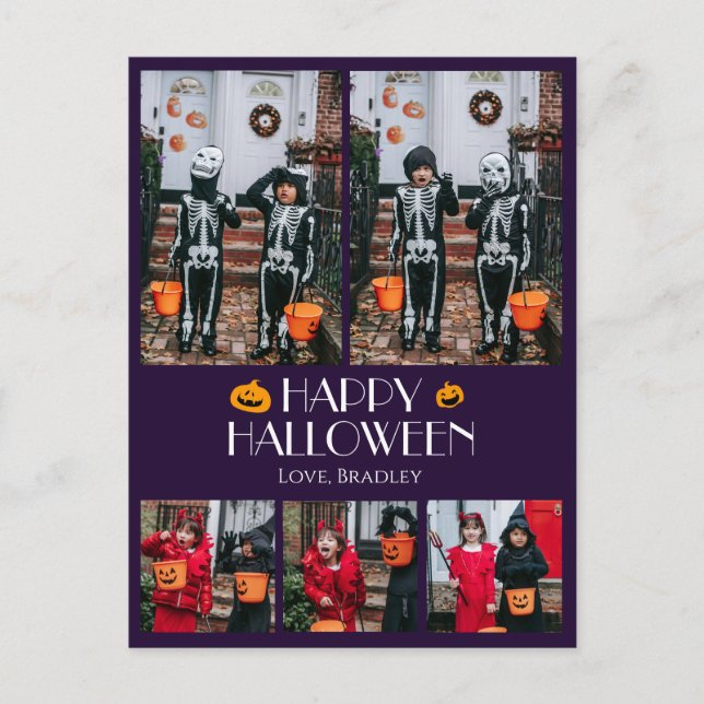 Hey Boo! Spooky Halloween Family Photo Holiday Postcard (Front)