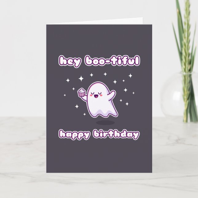 Hey Boo-tiful Happy Birthday Pun Card (Front)