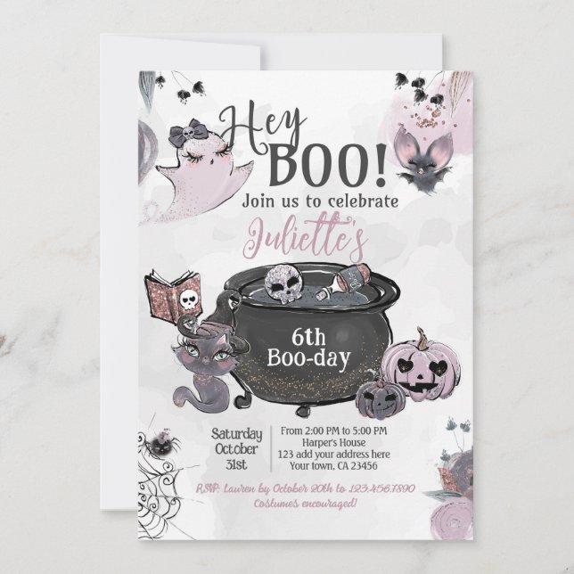Hey Boo Witch Cauldron Birthday Invitation (Front)