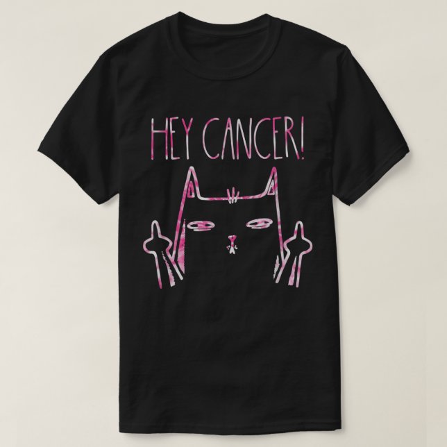 Hey Cancer F U Cat Middle Breast Cancer Pink Ribbo T-Shirt (Design Front)