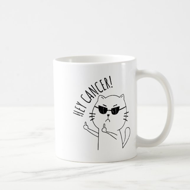 Hey Cancer F U, Funny Cat Middle Finger, For Cance Coffee Mug (Right)