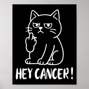 Hey Cancer F U Funny Meme Cat Middle Finger Fck Ca Poster