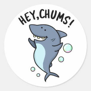 Hey Chums Funny Shark Pun  Classic Round Sticker