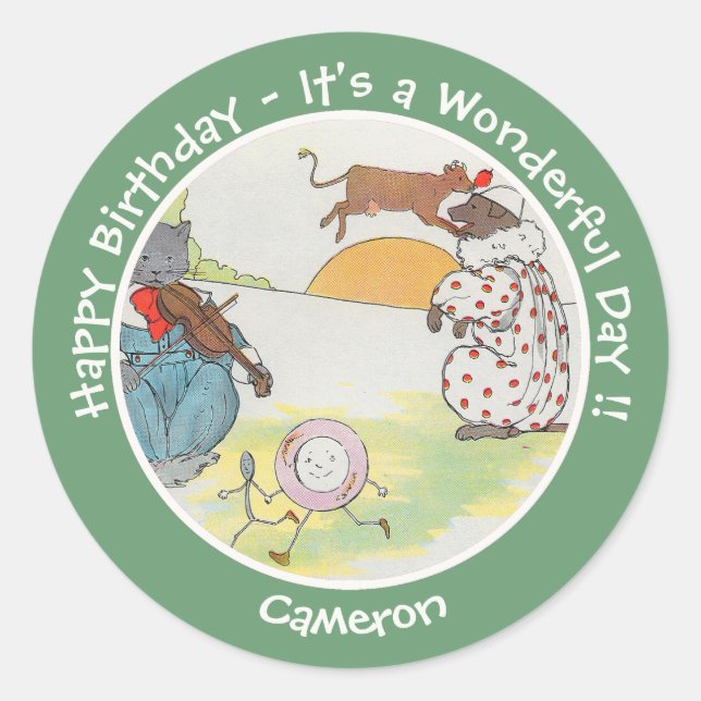 Hey Diddle Diddle Birthday Party Collection Classic Round Sticker (Front)