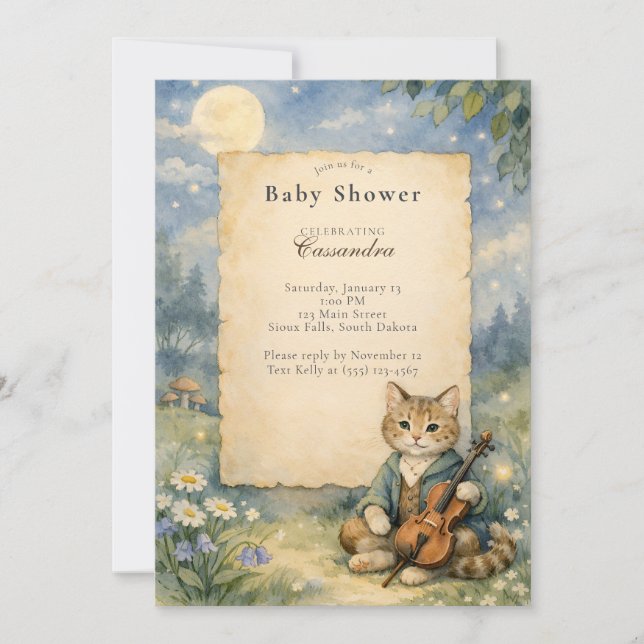 Hey Diddle Diddle Cat & Fiddle Baby Shower  Invitation (Front)