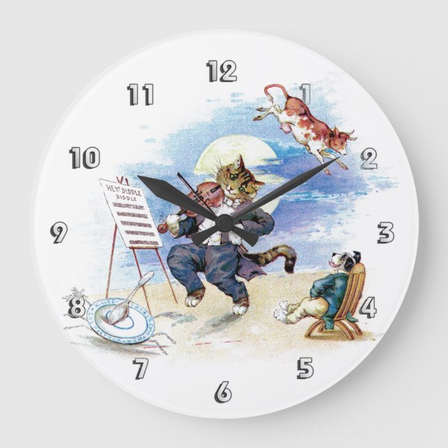 Hey, Diddle Diddle Nursery Rhyme Large Clock (Front)