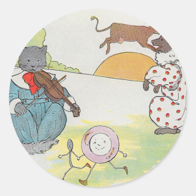Hey Diddle Diddle The Cat and the Fiddle Rhyme Classic Round Sticker (Front)