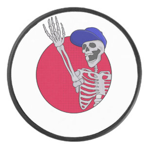 Hey Friends Cool and Funny Skeleton Hockey Puck