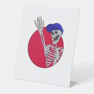 Hey Friends Cool and Funny Skeleton Pedestal Sign