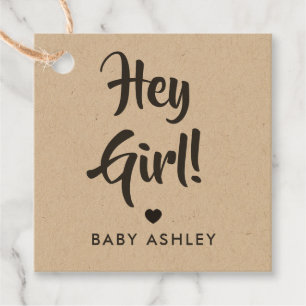 Hey Girl Gift Tag, Baby Shower Gift Tag, Kraft Favour Tags