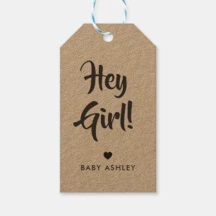 Hey Girl Gift Tag, Baby Shower Gift Tag, Kraft Tags