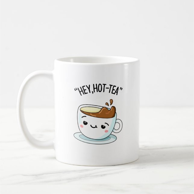 Hey Hot-Tea Funny Cuppa Tea Pun  Coffee Mug (Left)