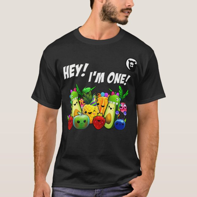 Hey I'M One Birthday Boy Funny Fruit Birthday Hey  T-Shirt (Front)