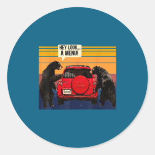 Hey Look A Menu Camng Camper, Retro Vintage Funny  Classic Round Sticker